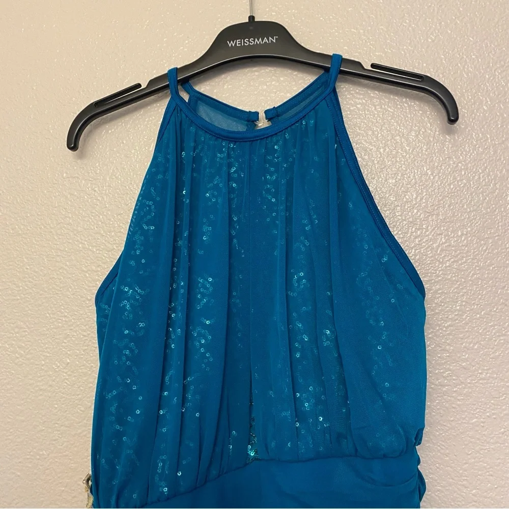 WEISSMAN Dance Costume dress lyrical teal aqua blue 10,000 MILES 13171 SA adult
